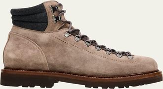 Brunello Cucinelli Mens Suede Wool-Collar Hiking Boots