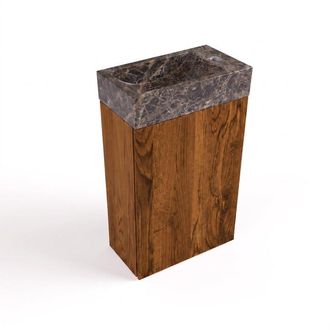 Saniclass Holz Pure Toiletmeubelset - 40x60.5cm - 1 deur - fontein dark emporador - kraangat rechts - walnut pure