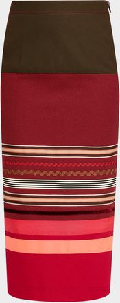 Christopher John Rogers Embroidered Colorblock Midi Pencil Skirt