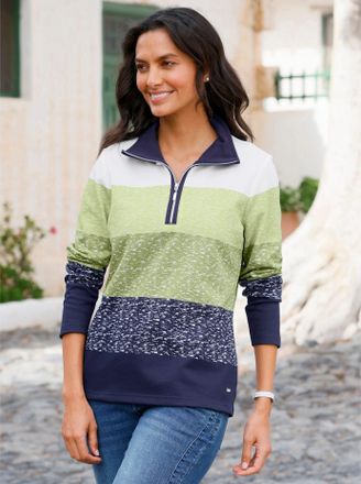 Casual Looks Sweatshirt CASUAL LOOKS, Damen, Gr. 36, blau (schilf, marine), 100% Baumwolle, gemustert, gestreift, mehrfarbig, Sweatshirts Sweatshirt