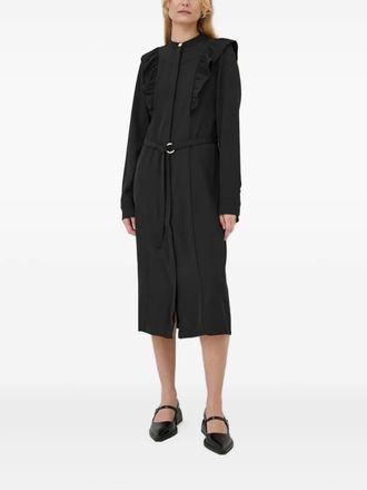 Bruuns Bazaar ruffle-detail belted midi dress - Black