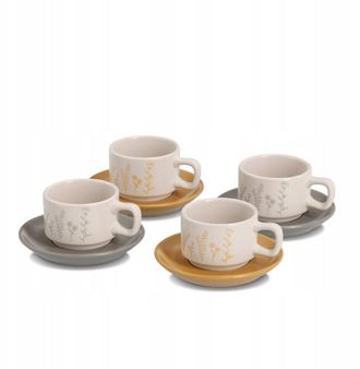ZELLER Flowers Conjunto 4 Tazas Espresso Gris Amarillo