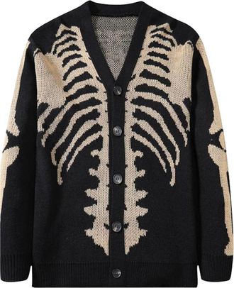 Generic Halloween Costume Womens Skeleton Pattern Cardigan Y2K Knitted Jumper Oversize Long Knitted Jacket Cotton Knitted Cardigan Chunky Knit Long Knitted Co