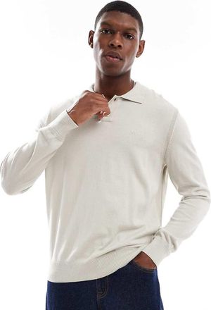 Boss Orange by Hugo Boss Boss Orange - Polo a maniche lunghe in maglia color beige chiaro-Neutro