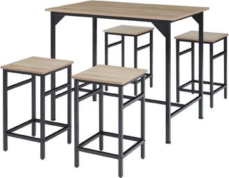 TecTake Juego de mesa bistr&oacute; y 4 taburetes de estilo industrial madera clara