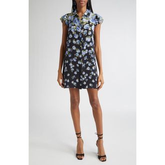 Alice & Olivia Jem Floral Ruffle Sleeve Mini Shirtdress in Smell The Roses at Nordstrom Rack, Size X-Small