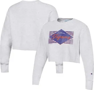 Champion Womens Champion Heather Gray Clemson Tigers Reverse Weave Cropped Pullover Sweatshirt at Nordstrom, Size Xx-Large