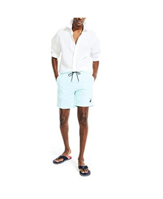 Nautica Quick Dry Swim Trunks Mens Reel Aqua 8 Inseam Drawstring FTS736