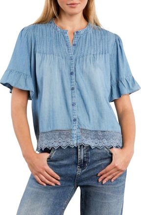 BILLY T Pleat Button-Up Top in Pure Denim at Nordstrom, Size X-Large