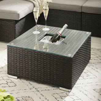 Furniturebox Orlando Rattan Garden Coffee Table with Central Ice Bucket in Brown