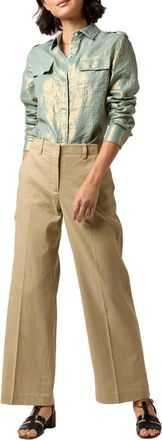 Ann Mashburn Safari Foil Printed Shirt In Seafoam Foil-Printed Linen