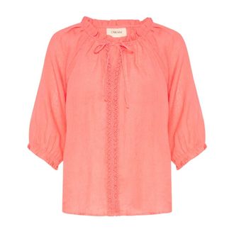 Cream Overhemden, Dames, Roze, XS, Kanten blouse met ruchedetails