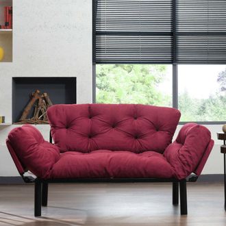 Dmora Sof&aacute; Cama 2 Plazas Guchol, Con Almacenaje, Reclinable, Brazos, 155x70 Cm Rojo