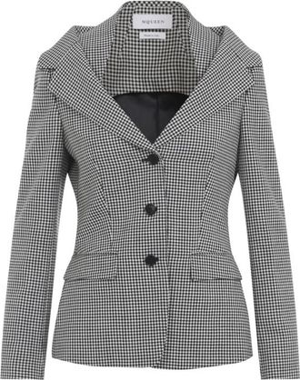 Alexander McQueen Black Gingham Notched Lapel Blazer