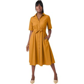 Jessica London Stretch Poplin Shirtdress in Rich Gold at Nordstrom, Size 16