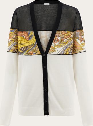 Ferragamo Donna Cardigan con intarsio in seta Bianco