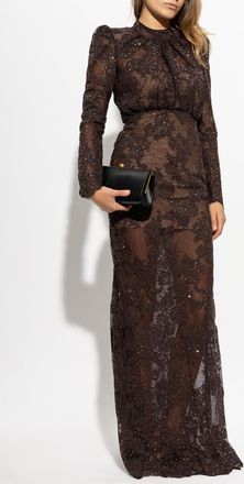 Self Portrait Sequin Maxi Dress, Womens, Brown