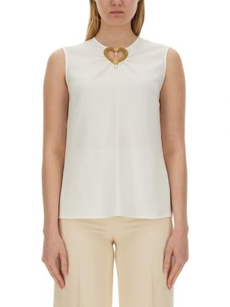 Moschino Blouse With Heart Applique And Subtle Keyhole Detail