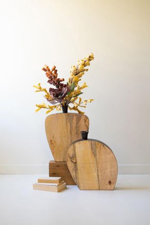 Kalalou Set Of Two Mango Wood And Metal Vases