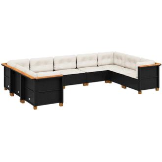 vidaXL Set De Sof&aacute;s De Jard&iacute;n 8 Piezas Y Cojines Rat&aacute;n Sint&eacute;tico Negro Vidaxl