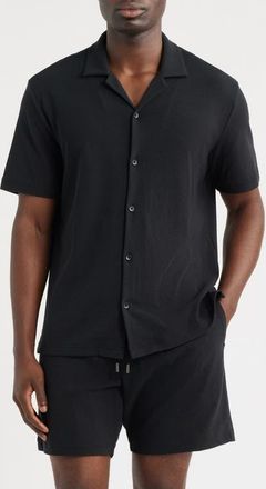 Nordstrom Seaport Knit Cotton Camp Shirt in Black at Nordstrom, Size Xx-Large