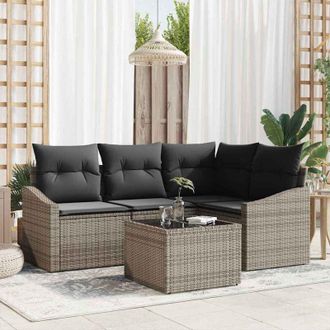 vidaXL Conjunto De Sof&aacute; De Jard&iacute;n 5 Pcs Gris Polirat&aacute;n Vidaxl