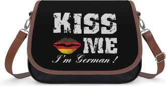 Generic Im German Flag Lip Womens Leather Crossbody Bags with Adjustable Strap Casual Printed Shoulder Handbag