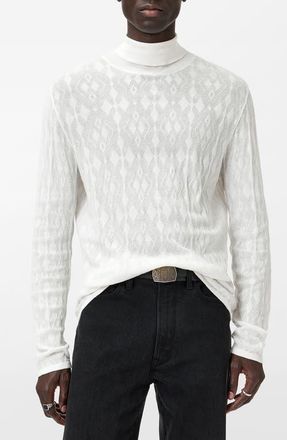 John Varvatos Alistair Broken Argyle Turtleneck Sweater in Salt at Nordstrom, Size X-Large