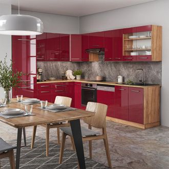 Vicco Cocina Esquinera Fame-line, Burdeos Brillo Intenso/roble Dorado, 227 X 60 Cm Sin Encimera