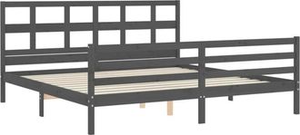 vidaXL Bed Frame with Headboard Grey 200x200 cm Solid Wood vidaXL
