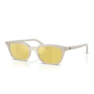 Ray-Ban Stijlvolle zonnebril met gele spiegellens - unisex - Zonnebrillen - Wit - 53 MM - Wol - Accessoires