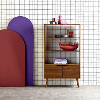 Sweeek Walnut-effect Bookshelf 2 Doors 3 Levels in Walnut