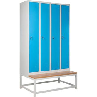 Beliani Taquilla Con Cuatro Puertas Y Banco De Metal Para Guardar Ropa De Gimnasio Colegio Blanco/azul Athlete