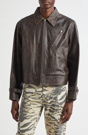 Stockholm Surfboard Club Leather Work Jacket in Brown at Nordstrom, Size Medium