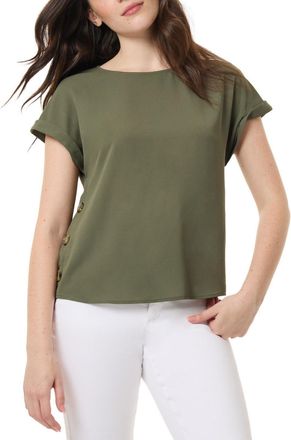 Jones New York Top Womens Petite Green Short Sleeve Round Neck FTS1164