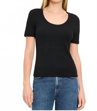 Michael Stars Cecile Pointelle Short Sleeve Crew Tee In Black
