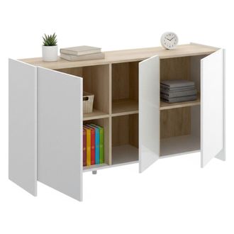 Dmora Aparador Calino, Buffet Para Sal&oacute;n, Aparador Moderno Para Sal&oacute;n Con 3 Puertas, 138x42h76 Cm, Blanco Y Roble - Dmora