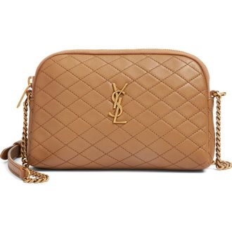Saint Laurent Gaby Quilted Leather Crossbody Pouch in Dark Cork at Nordstrom