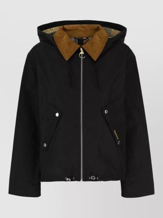 Barbour hooded polyester jacket contrast collar pockets