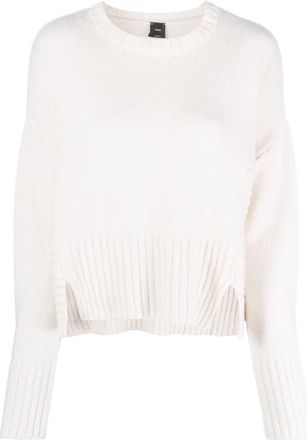 Pinko Trui van wol-kasjmiermix met zijsplitten - Dames - Ronde hals truien - Wit - XL - Wol - Truien & Vesten