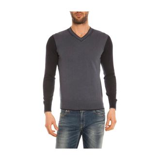 Armani Jeans V-neck Knitwear, male, Gray, Size: S Cozy Knit Sweater