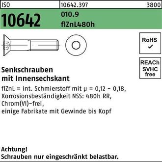 OEM Tornillo Avellanado Iso 10642 Hex&aacute;gono Interior M8x60 010.9 Flznl 480h Revestimiento Laminado De Zinc 200ud