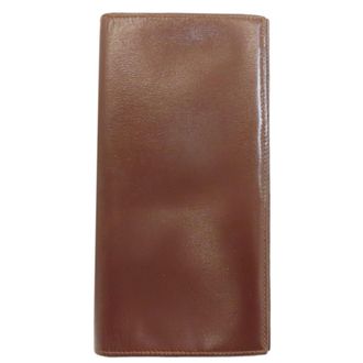 Herm&egrave;s Brown Red Color Box Calf Leather Long Bill Wallet (Bi-Fold) (Pre-Owned)