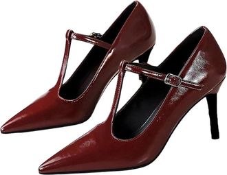Generic Women Pointed Toe High Heel Pumps Spring Fashion Buckle Detail Banquet Dress Shoes Red