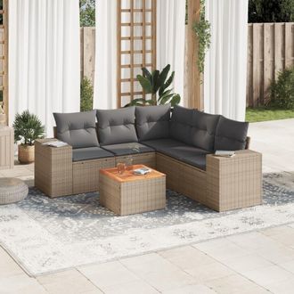 vidaXL Vidaxl - Juego De Sof&aacute;s Jard&iacute;n Con Cojines 6 Pzas Rat&aacute;n Sint&eacute;tico Beige