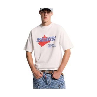 Dsquared2 T-Shirts, male, White, Size: S Loose Fit T-Shirt With Logo Print