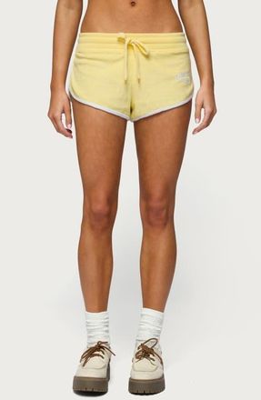 Edikted Madilyn Terry Cloth Shorts in Yellow at Nordstrom, Size X-Large