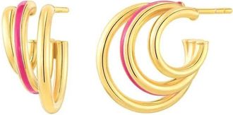 Gold & Honey Womens Enamel Triple Hoop Earrings In Pink Peacock