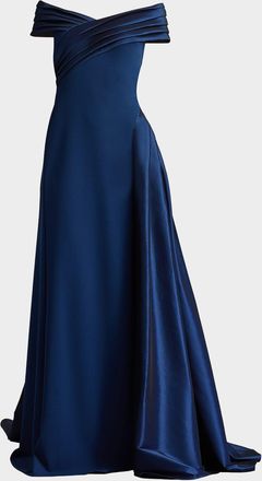 Tadashi Shoji Off-Shoulder Draped Crepe Gown