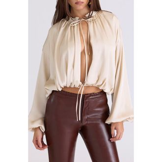 House of CB Talia Open Front Matte Satin Top in Ecru at Nordstrom, Size X-Large